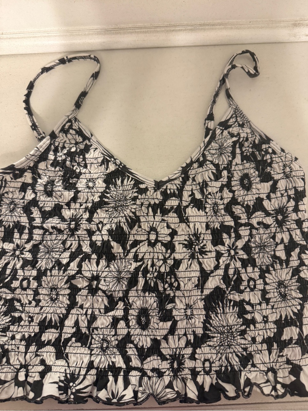 American Eagle Outfitters Black & White Floral Smocked Cami